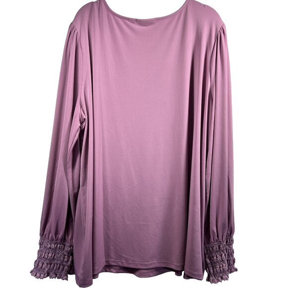 Susan Graver Women's Top Plus 3X Pink Puff Long Sleeves Crochet Cuffs Stretch - Picture 3 of 9